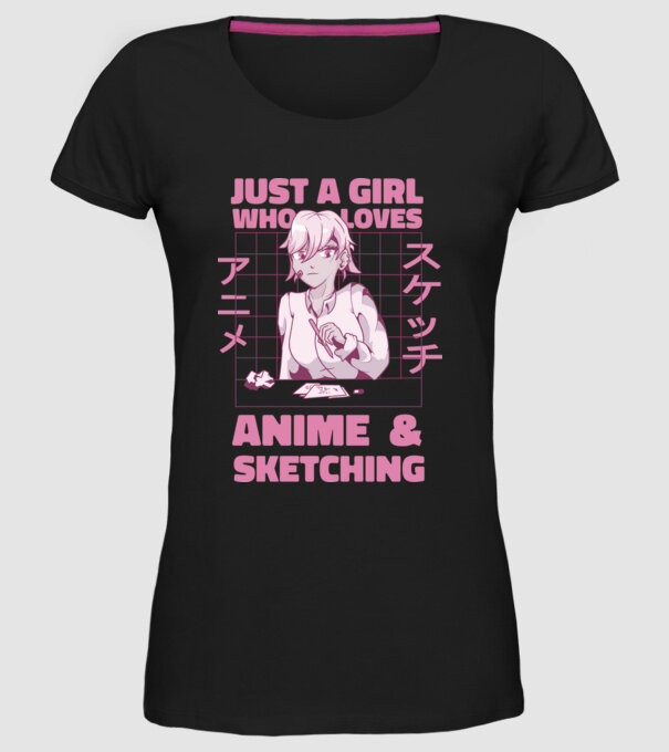 Doar o fată căreia îi place Anime și desenul model negru pe tricou