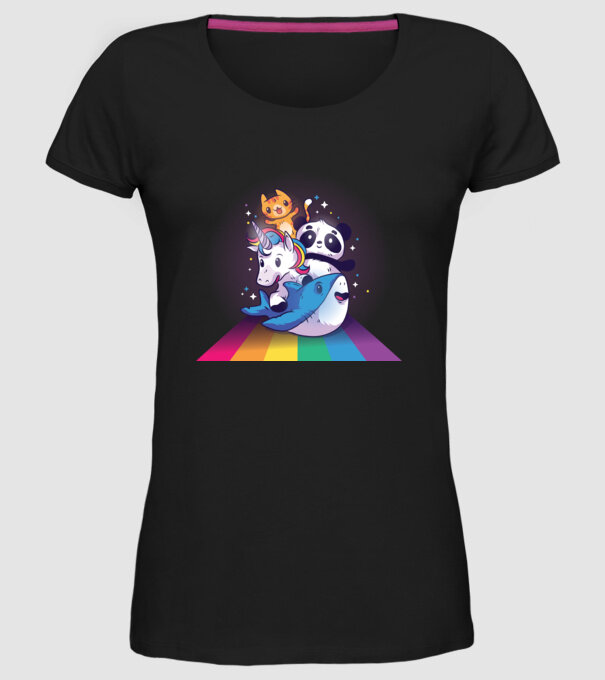 Animale drăguțe cu curcubeu model negru pe tricou