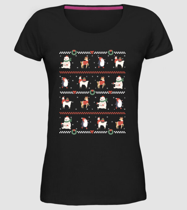 Pulover urât cu Animale drăguțe model negru pe tricou