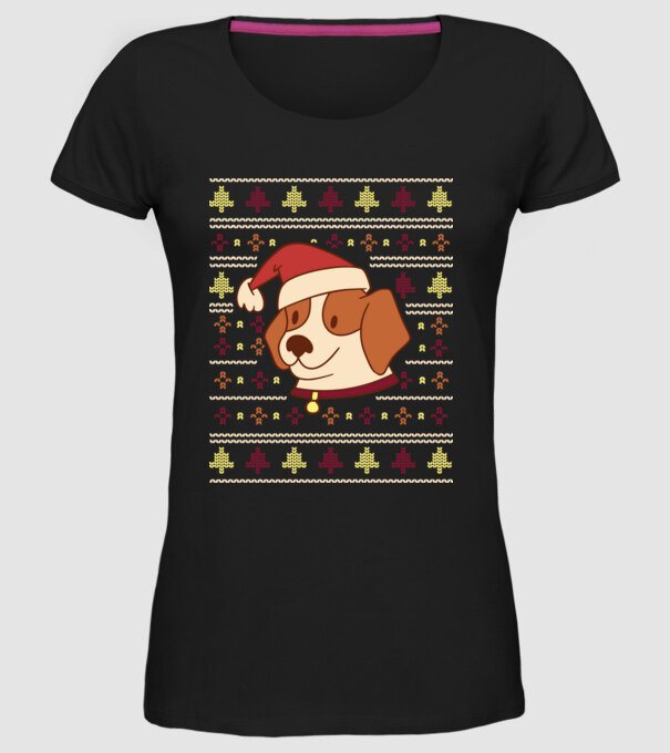 Pulover urât de Crăciun cu cățeluș drăguț model negru pe tricou