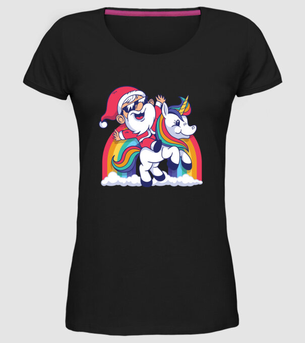 Moș Crăciun Drăguț Unicorn tricou model negru pe tricou