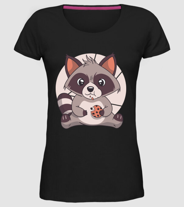 Tricou raton drăguț mâncând biscuiți model negru pe tricou