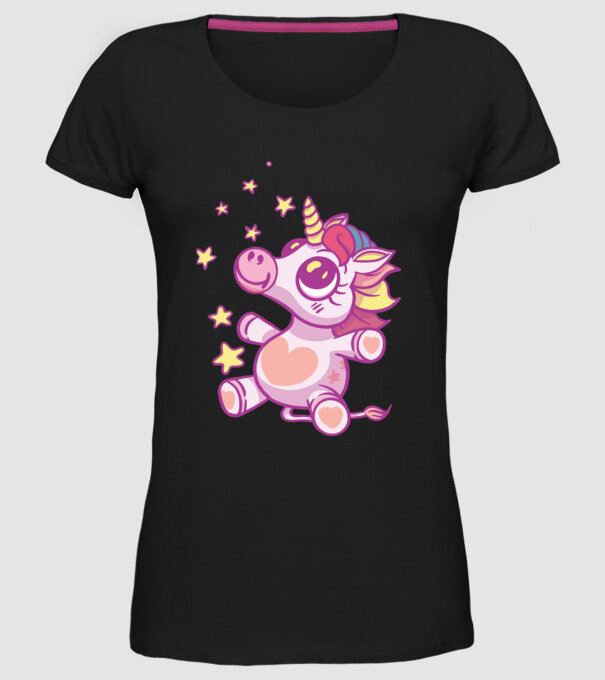 Unicorn drăguț model negru pe tricou