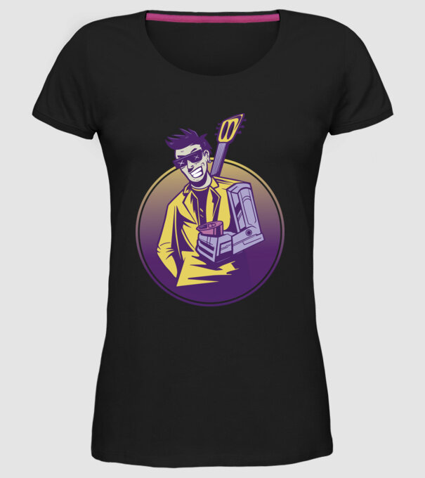 Chitarist Cyberpunk model negru pe tricou