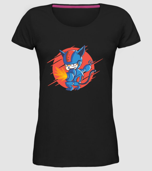 Pisică Cyborg Robot model negru pe tricou