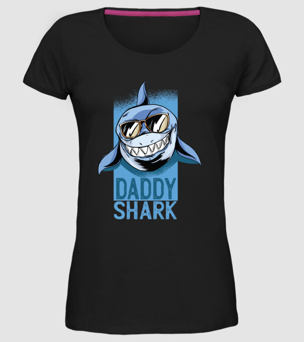 Daddy Shark tricou pentru tata model negru pe tricou