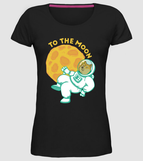 Dogecoin to the moon model negru pe tricou