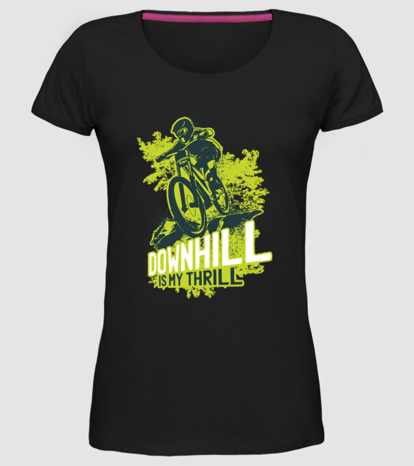 Downhill Is My Thrill tricou bicicletă model negru pe tricou