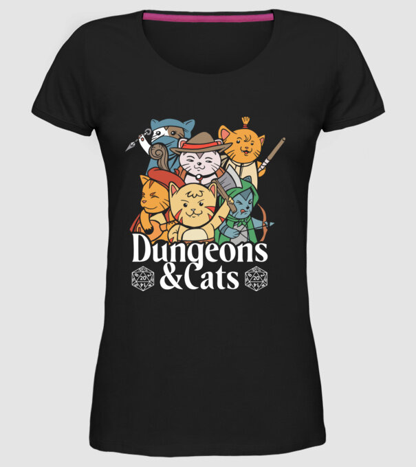 Dungeons and Cats - Joc de rol cu pisici model negru pe tricou