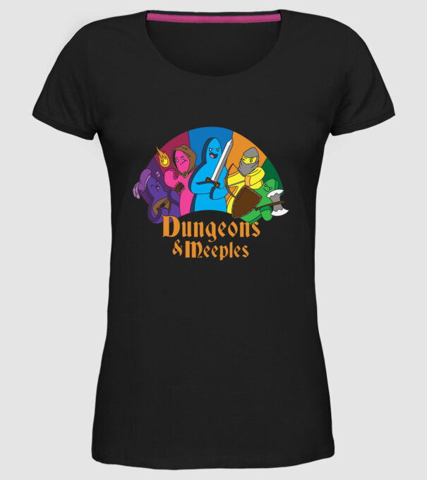 Dungeons Meeples model negru pe tricou