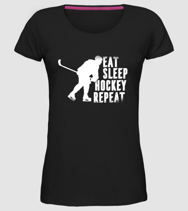 Eat Sleep Hockey Repeat model negru pe tricou
