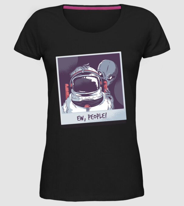 Ew, Oameni - Astronaut cu extraterestru model negru pe tricou
