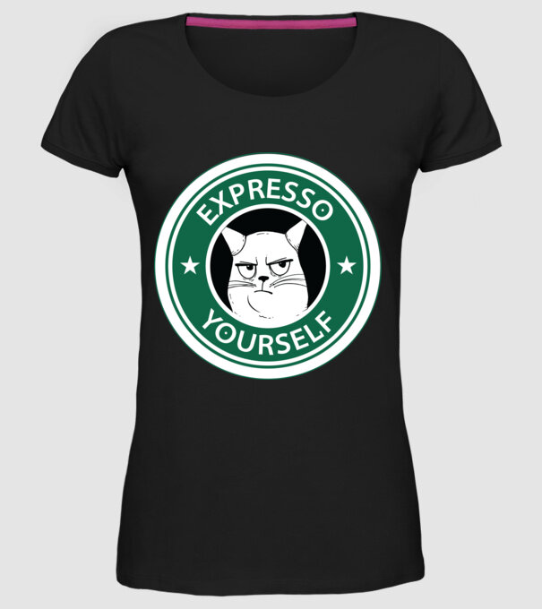 Expresso Yourself tricou Pisică cu cafea model negru pe tricou