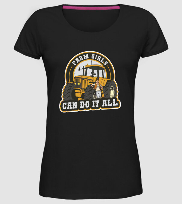 Farm Girls can do it all Tractor model negru pe tricou
