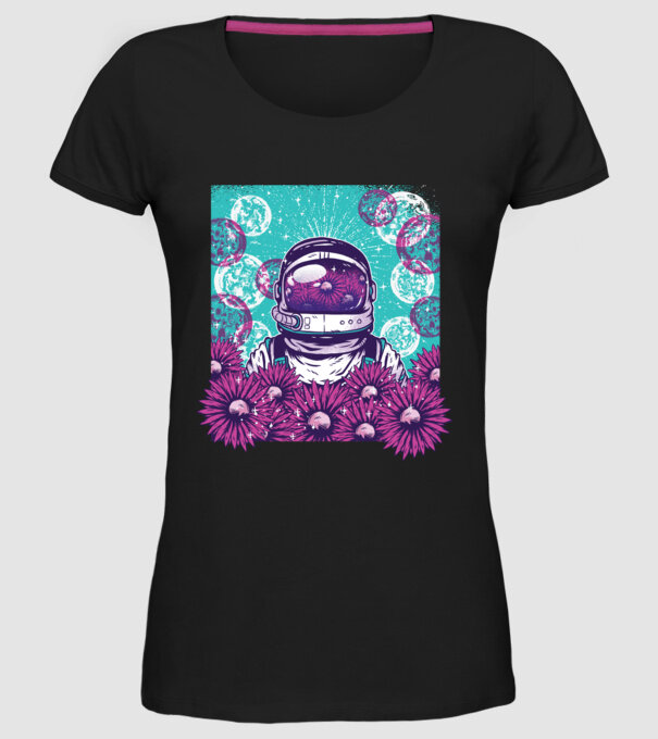 Floral Astronaut model negru pe tricou