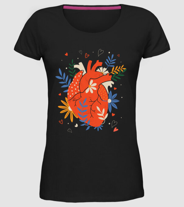 Inimă Floral model negru pe tricou