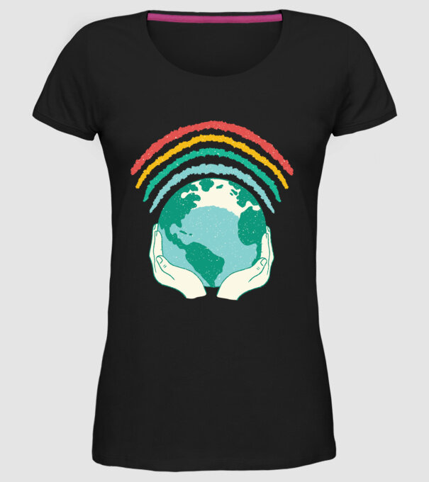 Pământ Wifi Curcubeu model negru pe tricou
