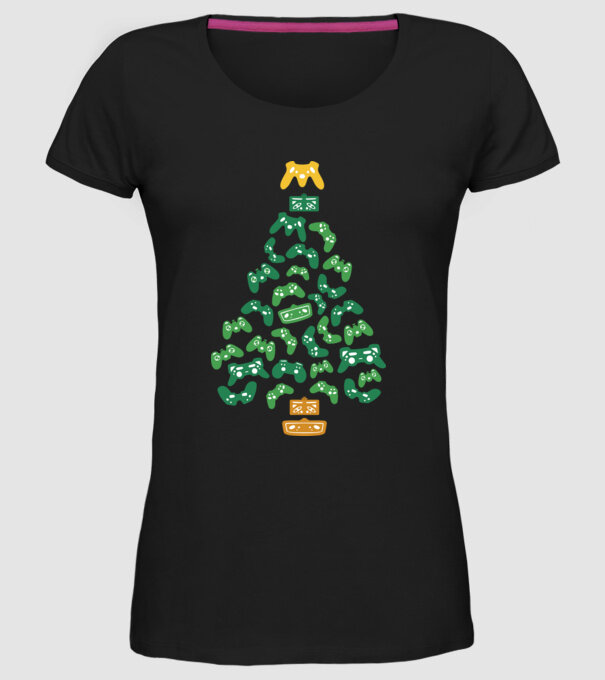 pom de Crăciun Gamer model negru pe tricou