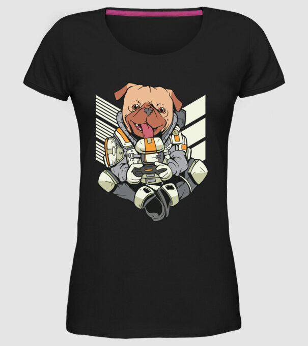 Mops Gamer model negru pe tricou