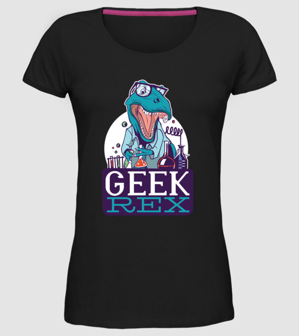 Geek Rex dinozaur tricou model negru pe tricou