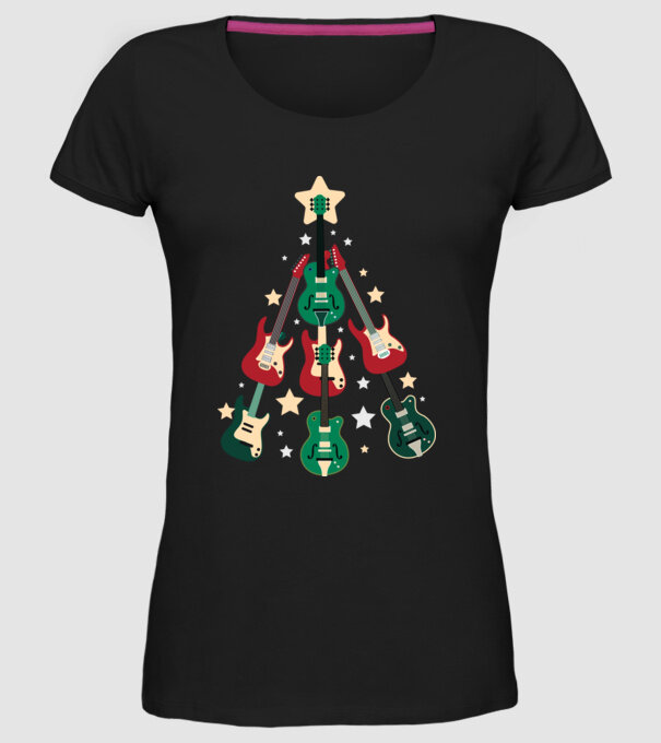 Pom de Crăciun Chitară model negru pe tricou
