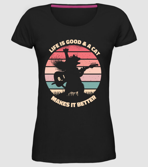 Pisică Chitaristă model negru pe tricou