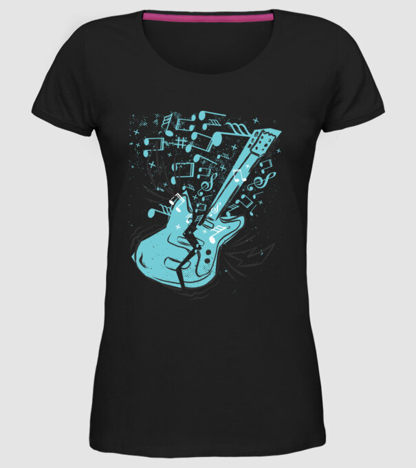 Tricou cu Chitară cu note model negru pe tricou