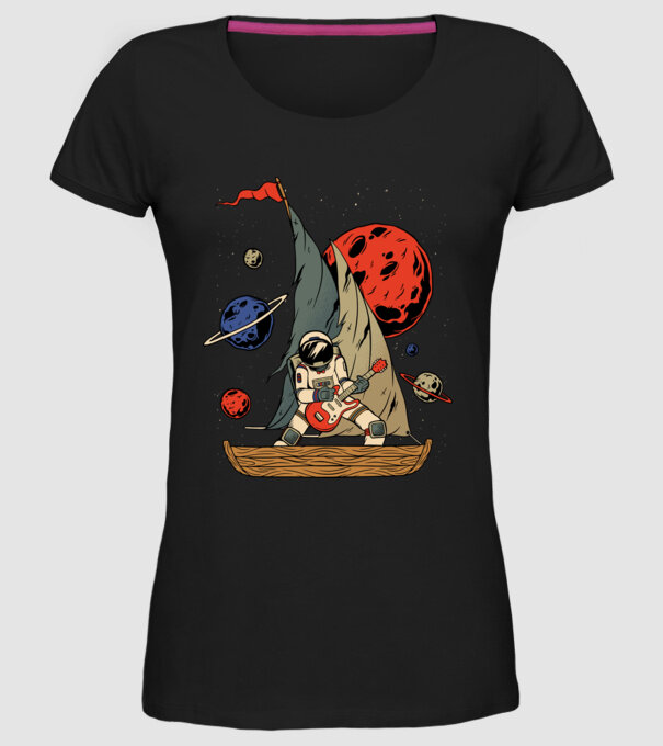 Astronaut Chitarist model negru pe tricou