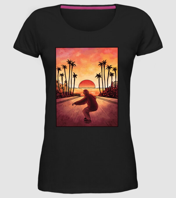 Apus de soare Skateborder model negru pe tricou