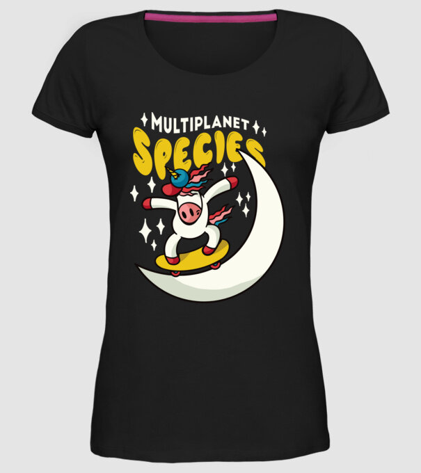 Skateboarding unicorn model negru pe tricou