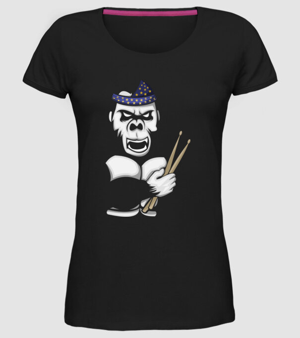 Gorilă Baterist model negru pe tricou