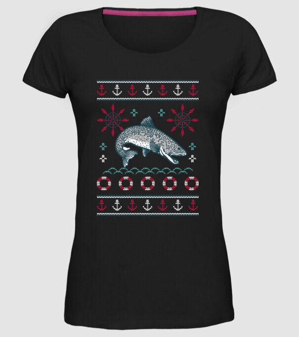 Pulover urât cu pește model negru pe tricou