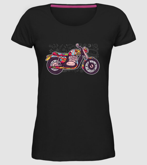 Motociclist Hippi model negru pe tricou