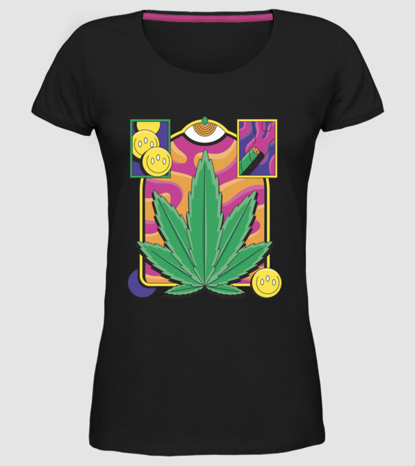 Hippy Cannabis model negru pe tricou