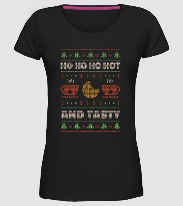Ho Ho Ho Hot and Tasty Pulovăr urât model negru pe tricou