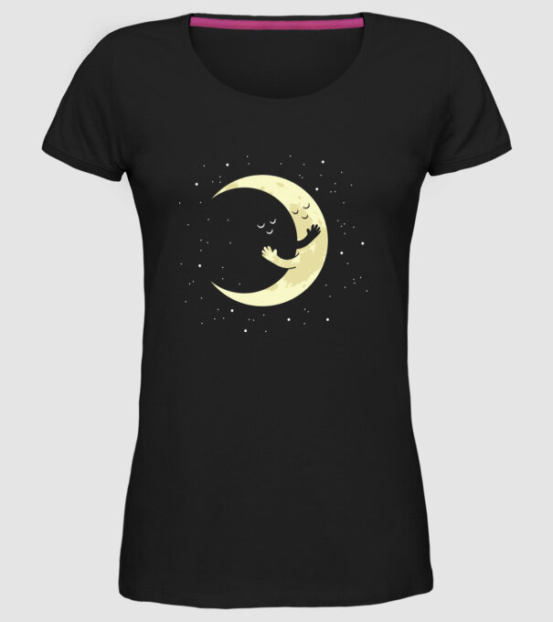 Luna și Soarele îmbrățișare model negru pe tricou