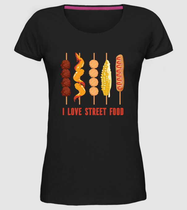 I Love Street Food model negru pe tricou