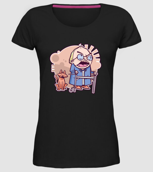 Bunic în vârstă cu pisică model negru pe tricou