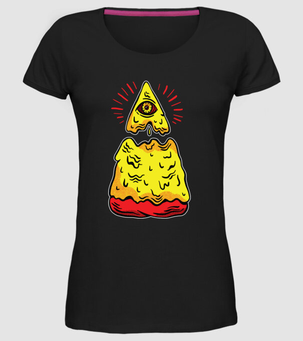 Illuminati Pizza model negru pe tricou
