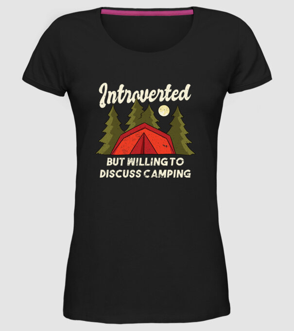Camping Introvertit model negru pe tricou