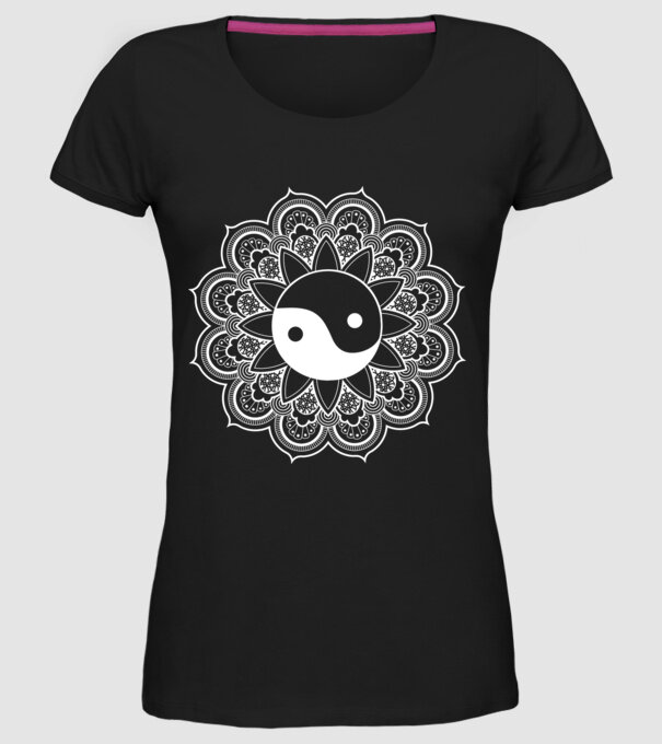 Yin-Yang Mandala model negru pe tricou