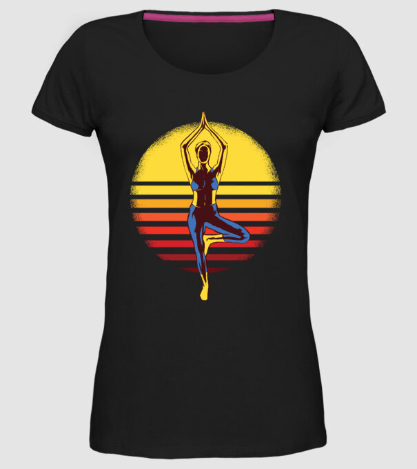 Retro yoga model negru pe tricou