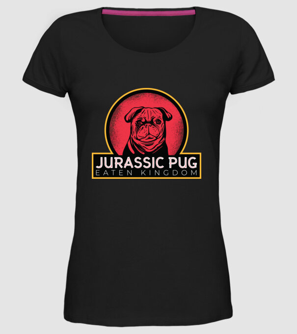 Jurassic Pug Tricou cu mops model negru pe tricou