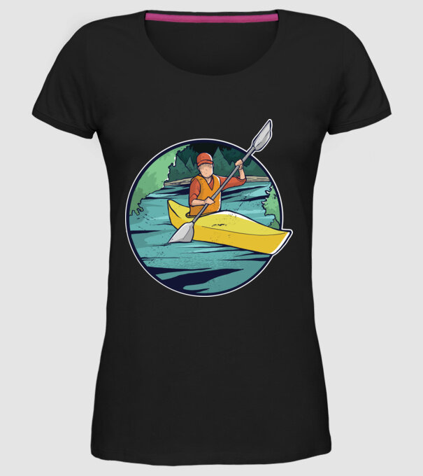 Caiac-canoe model negru pe tricou