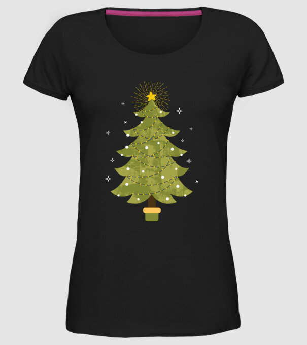 Pom de Crăciun model negru pe tricou