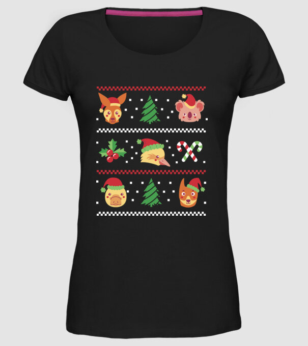Pulover urât Animale de Crăciun model negru pe tricou