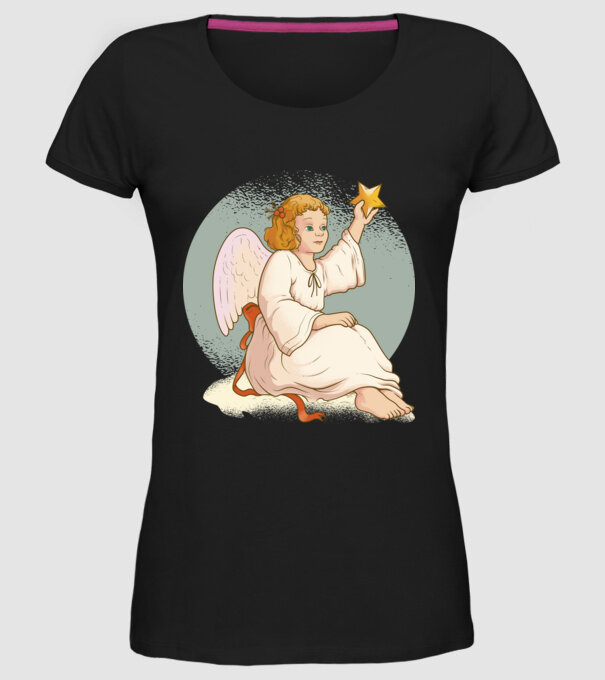 Înger de Crăciun model negru pe tricou