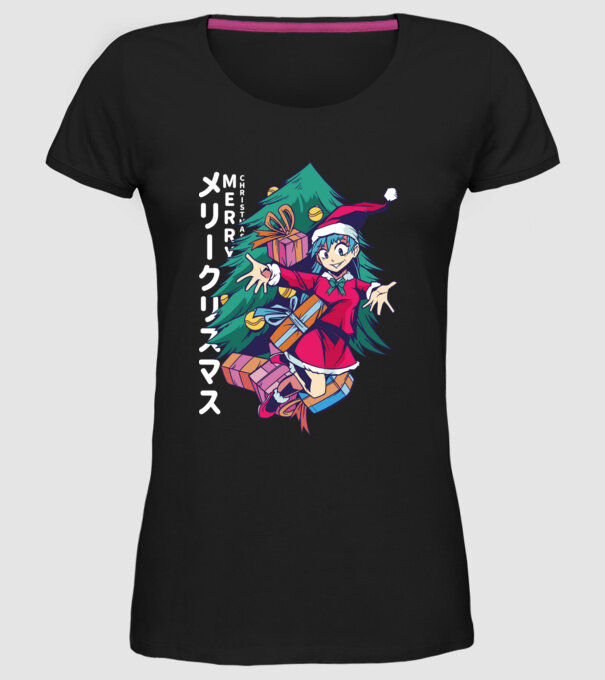 Anime Crăciun model negru pe tricou
