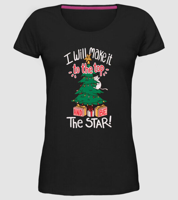 Pisică de Crăciun model negru pe tricou