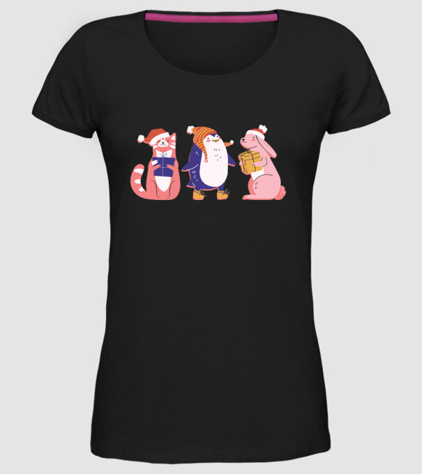 Animale drăguțe de Crăciun model negru pe tricou